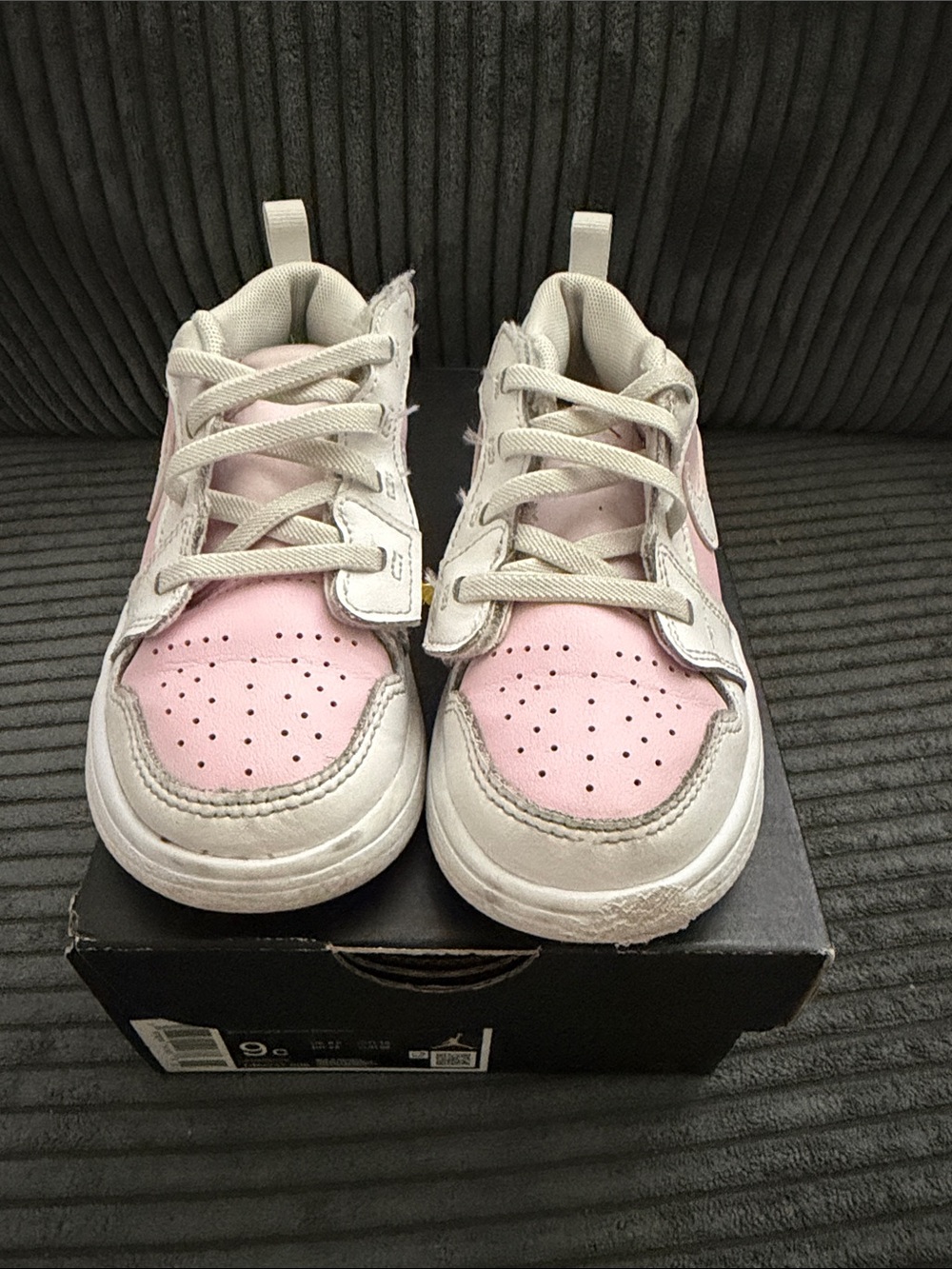 Jordan Kids Pink and White High-Top Sneakers with Hook-and-Loop Strap